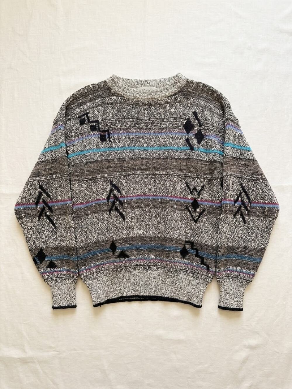 Vintage Method Sweater Mens Geometric Knit Crewneck Pullover Aztec